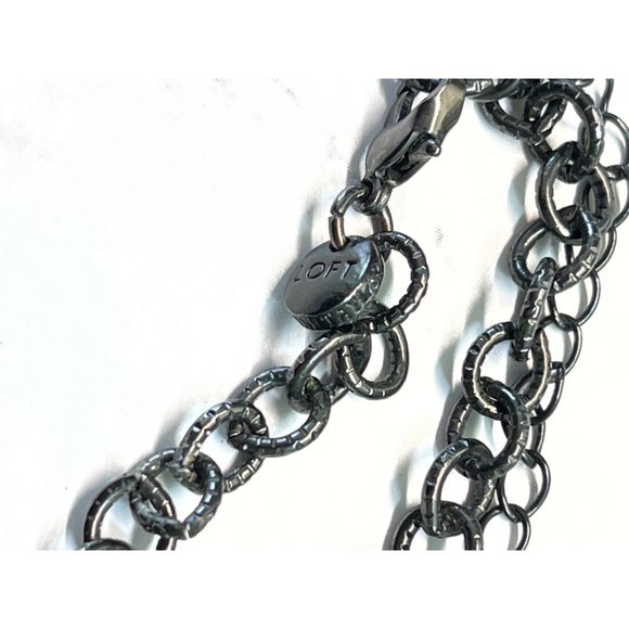 Ann Taylor Loft Necklace Gray Layered Bulky Beads Rhinestones Bib Style 14" - Picture 3 of 8